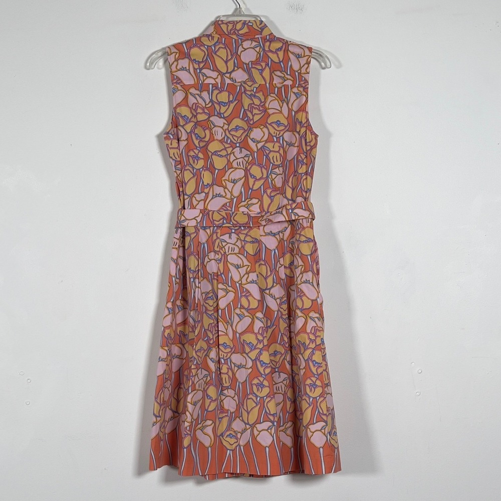 J.McLaughli Sleeveless Belted Shirt Dress Womens Sz M Multicolor Tulip Floral - Picture 4 of 11